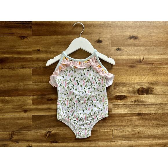 NWT SweetHoney Mary One Piece Swimsuit Savannah Floral White Green Pink 2T - Picture 2 of 7
